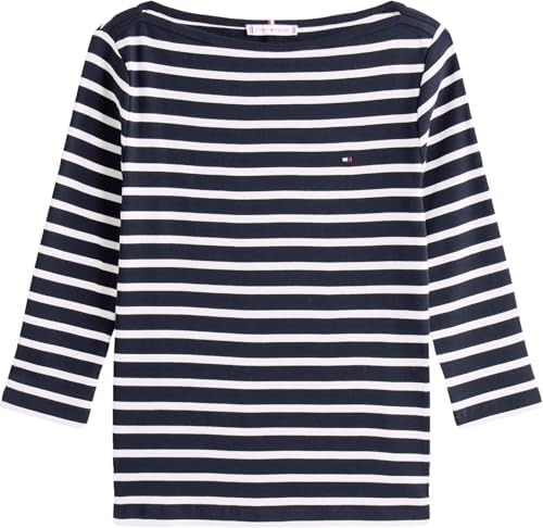 TOMMY HILFIGER Kadın Gömleği NEW CODY SLIM BOAT-NK 3/4SLV Shirt Nos Breton Desert Sky/Ecru L - Görsel 5