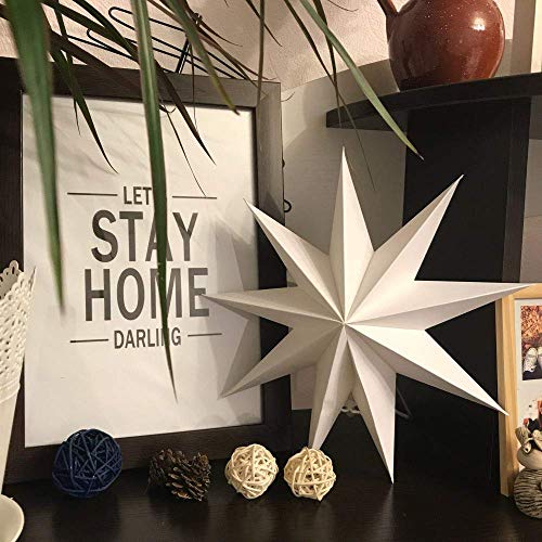 Image of SUNBEAUTY 3 Pcs 9-Pointed White Paper Star Lanterns 12 Inch Hanging Lampshade Wedding Birthday Christmas Home Party Decoration