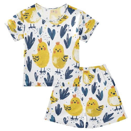 senya Heart Yellow Chicken A Summer Pajamas Set Short Cotton Sleepwear 2 Piece