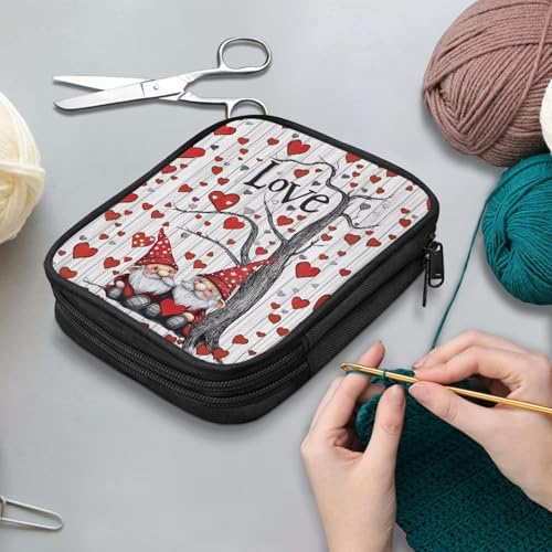 Image of Vanideaoty Love Heart Crochet Hook Case Portable Gnome Crochet Hook Organizer with Web Pockets for Knitting Needles Crochet Supplies Valentine's Day Gifts Holiday