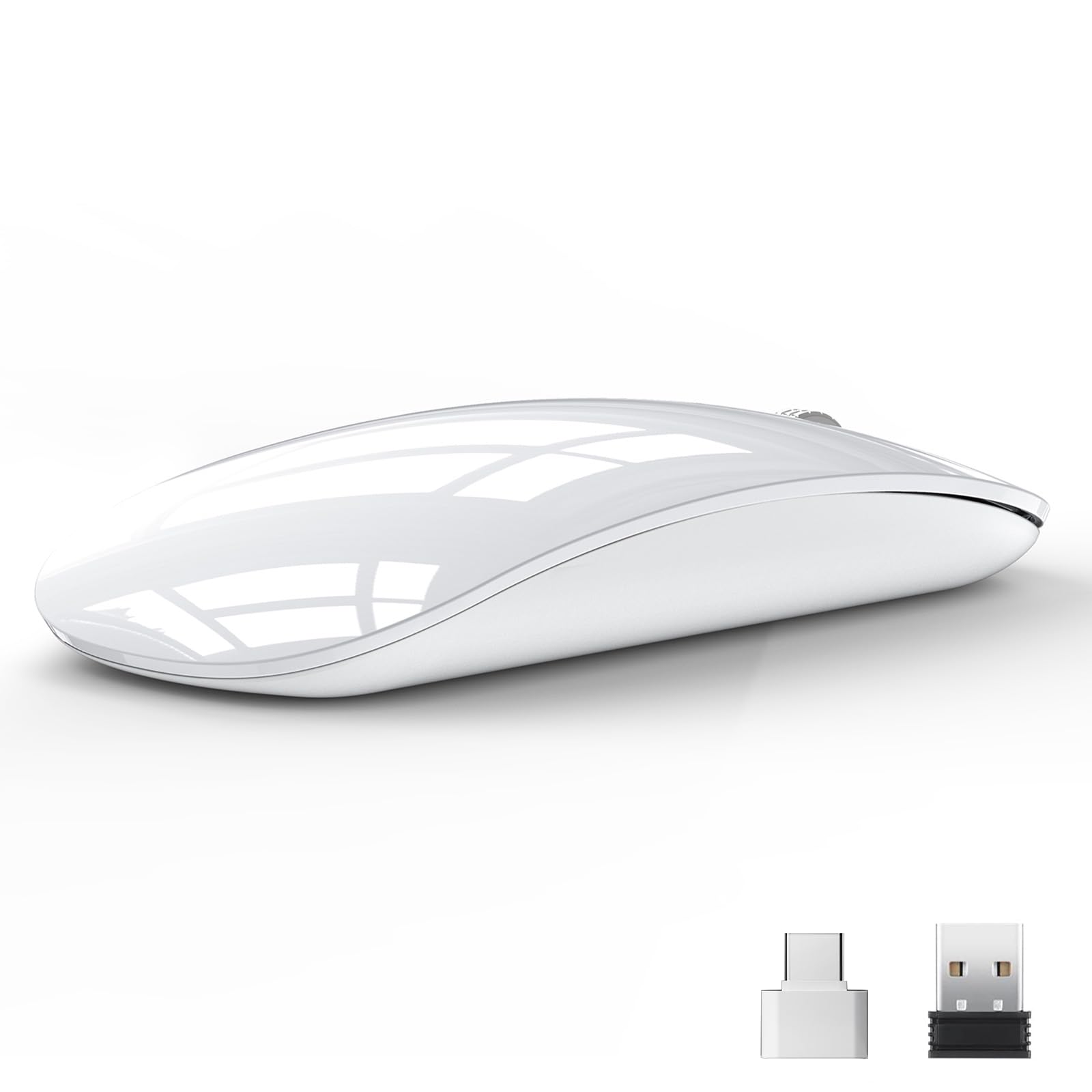 Uiosmuph U58 Mouse Wireless, Ricaricabile Silenzioso Mause Wireless Senza Filo 3 Livelli DPI (800/1200/1600) per Windows/Linux/Mac/laptop/PC (Bianca)