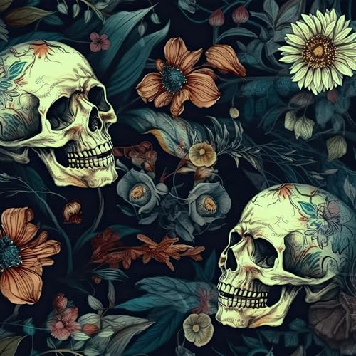 FunStick Tapete Dunkel Blumenmuster Gothic Deko Schlafzimmer Wandtapete Schwarz Gelb Totenkopf Halloween Muster Möbelfolie Selbstklebend Badezimmer...