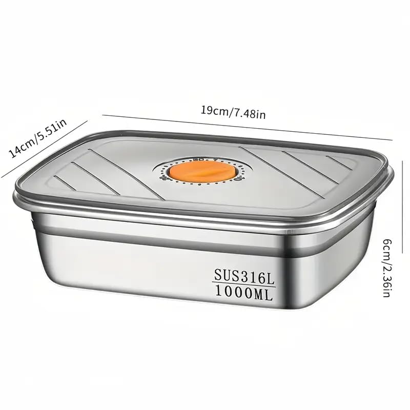 Image of SOLIGT Marve Fridge Storage Box 1000 Ml 316 Stainless Steel Food Storage Containers | Food Grade, Leakproof Kitchen Organizer | Freshness Locking, Microwavable & Freezer Safe, Silver With Lid 4 Pcs