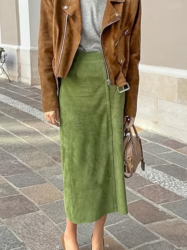 VCM Faux Suede Skirt Midi Skirt Pencil Skirt High Waisted Skirt Bodycon Skirt Slit Skirt Casual Skirt Vintage Skirt4