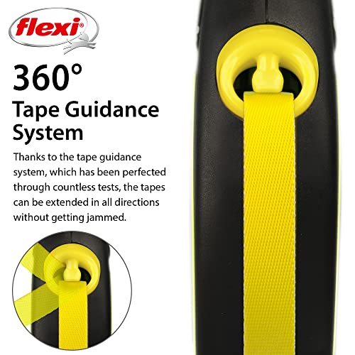 Flexi Neon-Hundeleine mit reflektierendem Band, ergonomisch, langlebig und verhedderungsfrei, für Hunde, 4,8 m, Größe L, Neonfarben/Schwarz