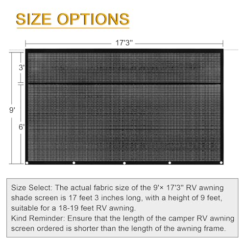 Wioukeva 999UZYL917BK Rv Awning Shade Screen With Zipper 9'X17'3'', Black Mesh Camper Awning Shade Screen thumb #4