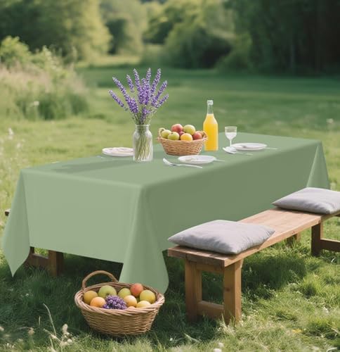 Image of SietDESEO 3 Pack Sage Green Plastic Tablecloth Rectangle 54 x 108 Premium Disposable Table Cloth Plastic Sage Table Cover for Wedding Baby Shower Party Decorations