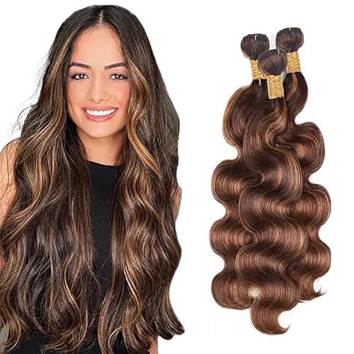 Weeybay Body Wave Human Hair Bundles Tissage Cheveux Humain Highlight Brown P4/30 Tissage Naturels Cheveux Human Hair Extensions Double Weft Weave 50g/Piece 18...