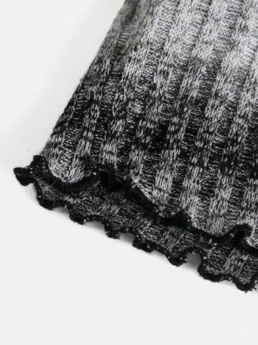 OYOANGLE Girl's Striped Print Long Flare Sleeve Scoop Neck Lettuce Trim Ribbed Knit Crop Tee Tops3