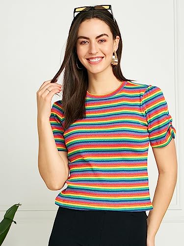 Image of Modeve Women Striped Half Sleeves Top for Summer