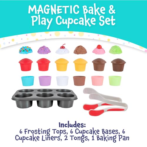 Magnetic Bake & Play Cupcake Toy Set, Bakery Pretend Play for Toddlers, 20 Pieces