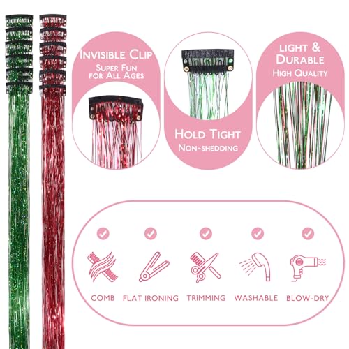 Image of WENNALIFE Hair Tinsel Clip In for Girls Chrismas Kit, 12pcs 24 inch Clips Tinsel Hair Extensions Clip in Colorful Glitter Clips Fairy Hair Accessories for Kids