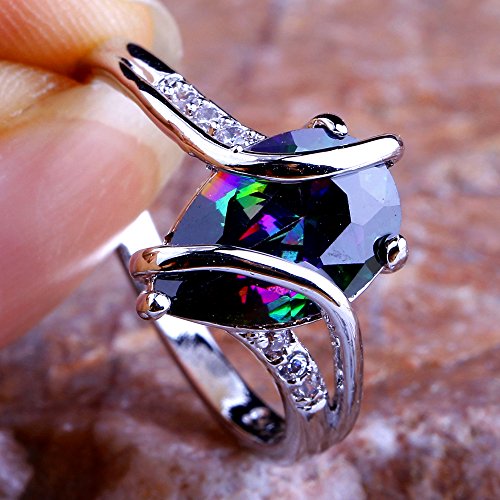 925 Sterling Silver Plated Simulated Emerald Quartz Pear Shaped Promise Ring3