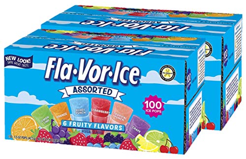 Fla-Vor-Ice Freezer Pops, Gluten & Fat Free Ice Pops, Fruity Flavors (100 â€“ 1.5 oz pops) (Pack of 2)