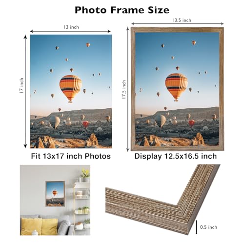 Image of JCJMY 13x17 Picture Frame Rustic Brown for Wall Hanging, Wall Mounting Horizontally or Vertically, 13 x 17 Wall Gallery Poster Photo Frames with Shatter Resistant Plexiglass, Rustic Brown