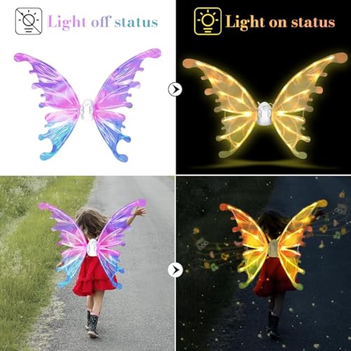 Image of PATPAT Light-Up Fairy Butterfly Wings for Girls, Colorful Flapping Fairy Wings with Light & Music, Elastic Shoulder Straps, Dress Up Costume for Party, Cosplay.