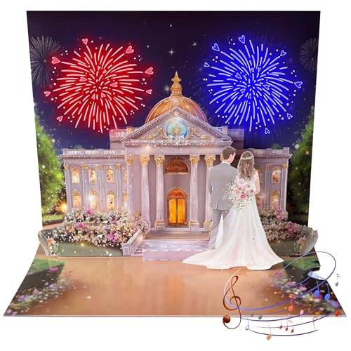 Joli Coon Pop up wedding card with music and light - 3D Pop up wedding card with envelope and seal...