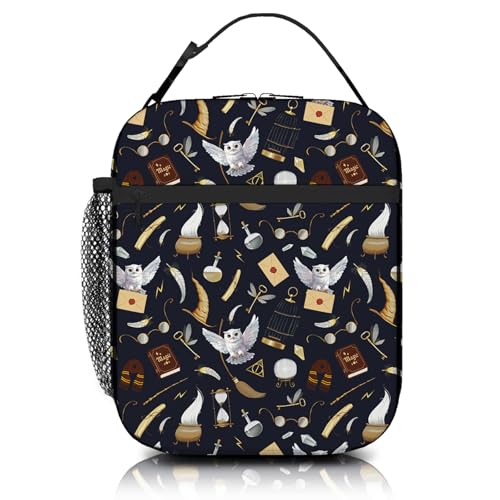 MAHIPOCI Owl Magic Black Kids Lunch Box Bag Insulated for School, Simple Modern Book Glasses Reusable Lunch Container Cooler Box Bag Gifts for Kids...