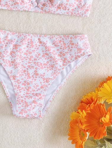 Image of QJQ Girl's 2 Piece Swimsuits Disty Floral Ring Linked Bathing Suit Cute Bikini Sets
