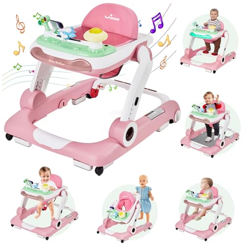Image of 5 in 1 Baby Walker, Activity Baby Walker-Baby Bouncer, Rocker, Activity Center,Seat and Push Walker,Detachable Trampoline Mat, Adjustable Speed Rear Wheels and Height,Ages 6-18 Months