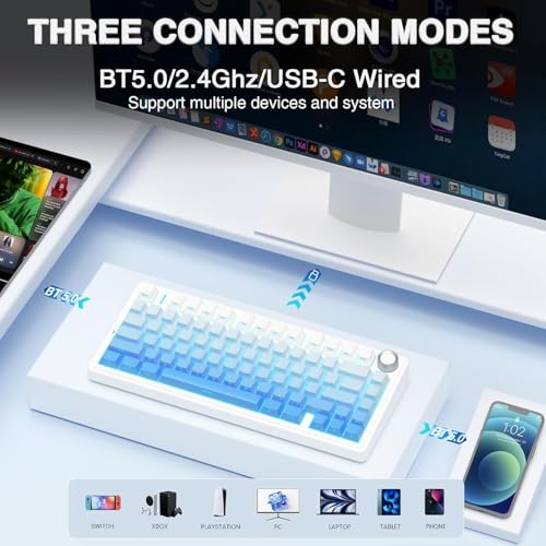 Image of Aula F75 75% Wireless RGB Backlit Tri-Mode Gaming Mechanical Keyboard with Knob | 80 Keys Compact Keyboard, Pre-lubed Gasket Hot-Swappable | Bluetooth /2.4GHz /Type-C | Comic Keycap - Reaper Switches