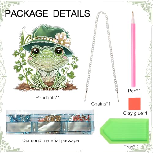 Image of AiYuanzsh Frog Diamond Painting Pendant Kit, 5D DIY Diamond Art Hanging Ornament with Chain, Paint by Number Acrylic Wall Decor, Craft Gift for Adults