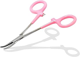 AAProTools Stainless Steel Hemostat Curved with Pink Rubber Grips Two Handles Locking Forceps, 5