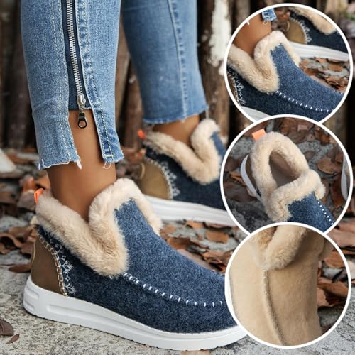 SACFOF Women's Flat Fluffy Ankle Boots,Faux Fur Lining Foam Boots Anti-Slip Plush Lining Winter Warm House Snow Shoes2