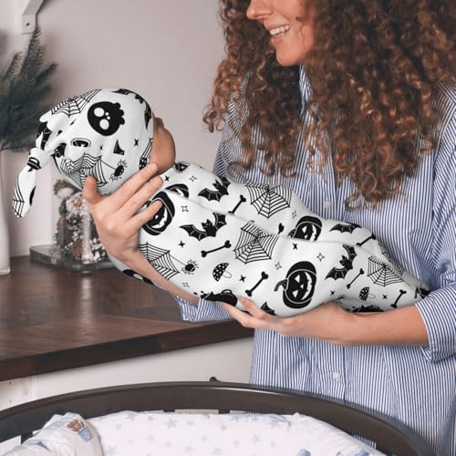 Image of Gothic Swaddle Blanket for Baby, Goth Swaddling Sleeping Bag Sack, Halloween Pumpkin Bat Baby Stuff