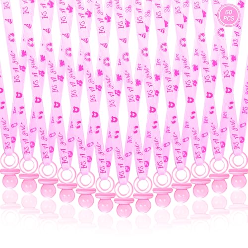60 Pcs Baby Shower Pacifiers Necklace Cute Acrylic Pacifier Necklaces for Chupones para Baby Shower Games Charm Party Favors Decorations DIY Gender Reveal Table Scatter(Pink)