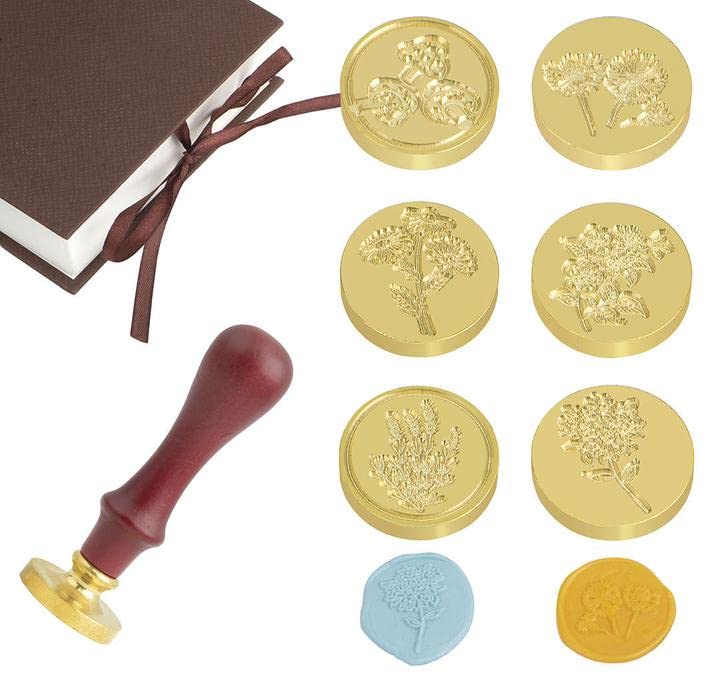 Miniatura 10 de Juego de sellos de cera, 6 piezas de sellos de cera de sellado + 1 empuñadura de madera, kit de sello de cera de sellado con caja de regalo (frase