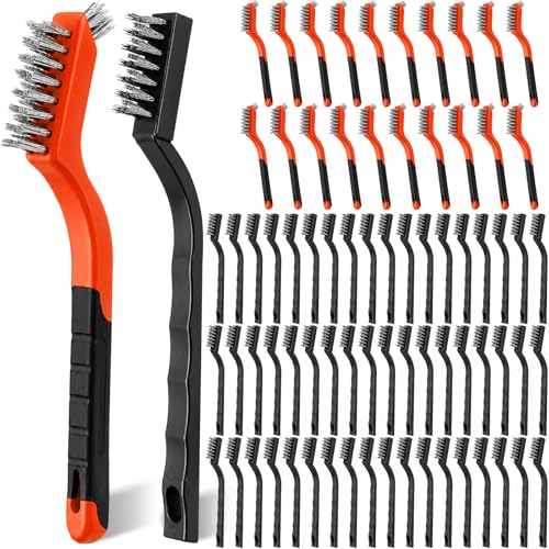 Image of Zhehao 90 Pcs Mini Wire Brushes Set for Cleaning Small Stainless Metal Brush Scrub Masonry Brass Wire Curved Handle for Cleaning Welding Slag Rust Paint Stain(Double Headed Mix)