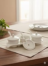 Narah ventures Melamine Spice Jar Set with Tray & Spoons | 3 Piece Pickle Jars, Chutney Pots, Condiment Containers with Lids | Multipurpose Storage Jars for Kitchen, Dining & Serving