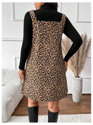 SOLY HUX Women's Plus Size Leopard Print V Neck Short Dress Sleeveless Overall Flowy Fall Dresses2