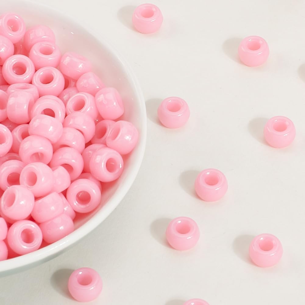 SOFPLAT 1 Box 800Pcs 6 x 9mm Pony Beads Pink Plastic Barrel Beads Opaque Round Kandi Charms Bulk Accessories with 3.8mm Large Hole for Jewelry Making Supplies DIY Crafts Earrings Hair Braids Adults