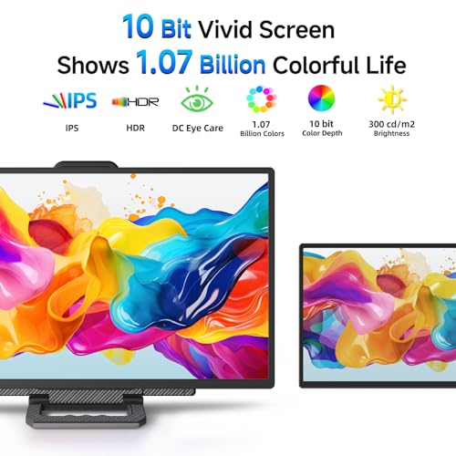 Image of Large Portable Monitor 24 inch - 1080P FHD 100Hz Travel Monitor, 125% sRGB IPS Laptop Screen Extender, VESA Compatible, Height Adjustable Detachable Stand with USB-C HDMI for Work Gaming Office Home