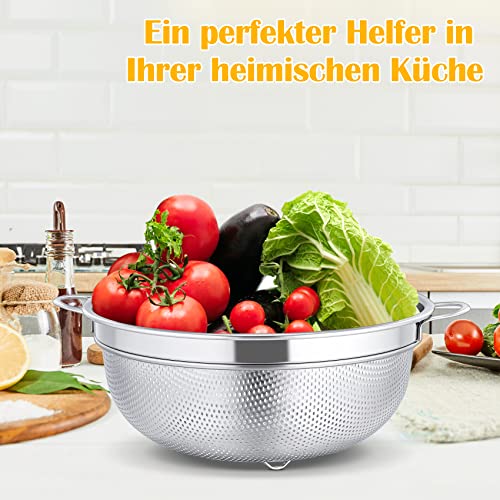 Foto von Sieb, Onader Edelstahl Nudelsieb Küchensieb mit Griffen, Metall Mikroperforiertes Abtropfsieb Seiher für Nudeln, Reis, Gemüse, Früchten, Spülmaschinenfest - 20cm