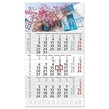 Calendario de 3 meses 2025 Grecia I calendario anual de rodapiés 30 x 53 cm I multilingüe D/GB/F/I/E/NL planificador anual con deslizador y ojal para colgar vacaciones I tr_270