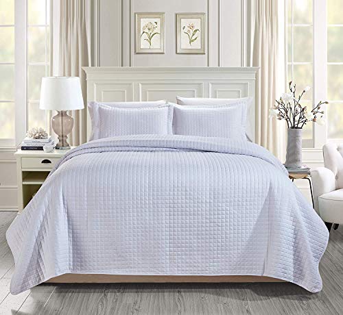Chezmoi Collection 3-Piece Solid Modern Quilted Bedspread Coverlet Set (King, White)