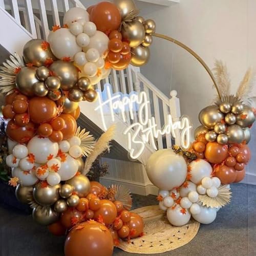 Image of Orange Gold Balloons, 12 Inch Burnt Orange White Balloons with Metallic Gold Balloon for Autumn Harvest Thanksgiving Fall Pumpkin Theme Birthday Baby Shower Bridal Wedding Graduation Party Decorations
