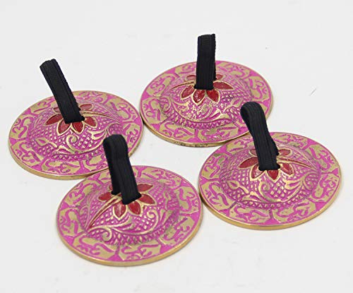 DharmaObjects 2 Pairs OM Pro Brass Fingers Cymbal Zills Belly Dancing Free Silk Pouch (Pink) - Thumbnail 3