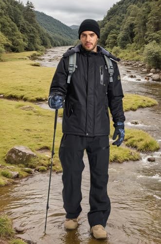 PrimeCrest Chaqueta Esqui Hombre Invierno Impermeable Polar Nieve Abrigo Softshell Ski Snowboard Termica Caza Cazadora Tactica Senderismo Militar Exteriores Trekking Parkas con Capucha Negro M - imagen 3