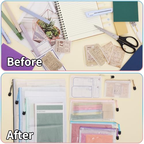 Image of EOOUT 24pcs Mesh Zipper Pouch, Waterproof Zipper Bags, 8 Sizes Plastic Travel Pouch, 8 Colors, Multipurpose for Office Supplies and Travel Storage