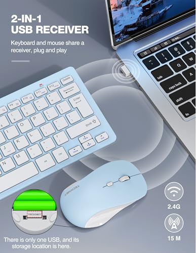 Image of TECKNET Wireless Keyboard and Mouse Combo, Mini Cordless Computer Keyboard and Mouse Set 2.4GHz, Silent Adjustable 1600 DPI, Quiet Click, Lag-Free for Computer, Laptop, PC, Windows, Mac, Chrome OS