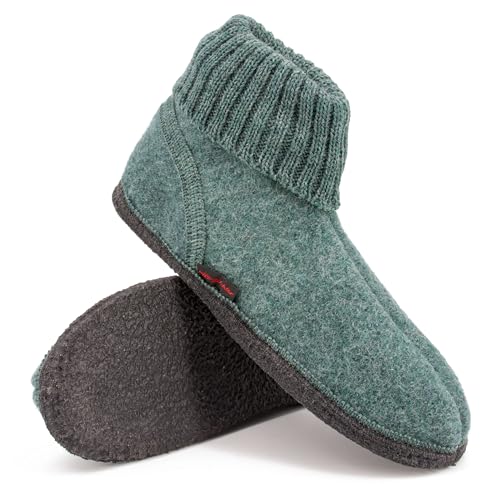 kitz-pichler Hüttenschuh Ötz - Hoher Hausschuh für Damen & Herren | Aus Reiner Schurwolle - hochwertige Sohle aus Filz - Warme Hausschuhe Oceangreen | 37
