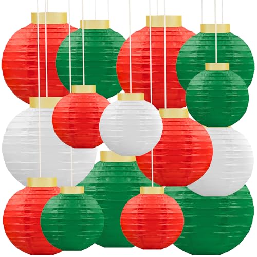 Image of 15Pcs Christmas Hanging Paper Lanterns Party Decorations Indoor - Xmas Ornaments Decor for Winter, Birthday Party Ceiling Supplies