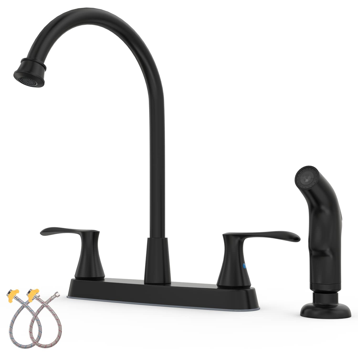 GOWINKitchen Faucet with Sprayer,Black 4 Hole Kitchen Faucet, High Arc 2 Handle Kitchen Sink Faucets,Kitchen Faucets for Sink 3 Hole,Farmhouse Faucet for Kitchen Sink