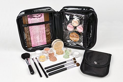 pur minerals makeup kit - 15 pc STARTER KIT w/BRUSHES & CASE (WARM Neutral Shade-Most Popular) Mineral Makeup Foundation Blush Bronzer Illuminating Veil Set Bare Skin Matte Powder