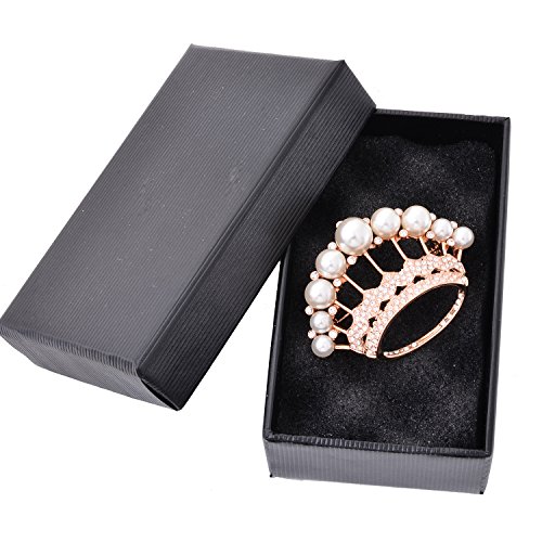 Image of Large Gold Tone Crystal Queen Crown Pin Brooch With Pearl Wedding Bridal Pin