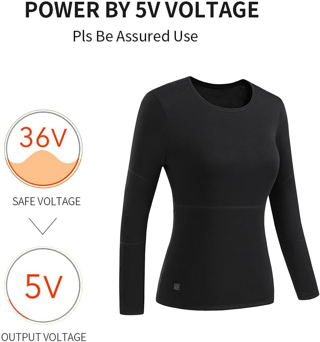 Women's Heated Underwear Tops Electric Thermal Shirts Long Sleeves 16 Zones Fleece Lined Shirt for Cold Weather